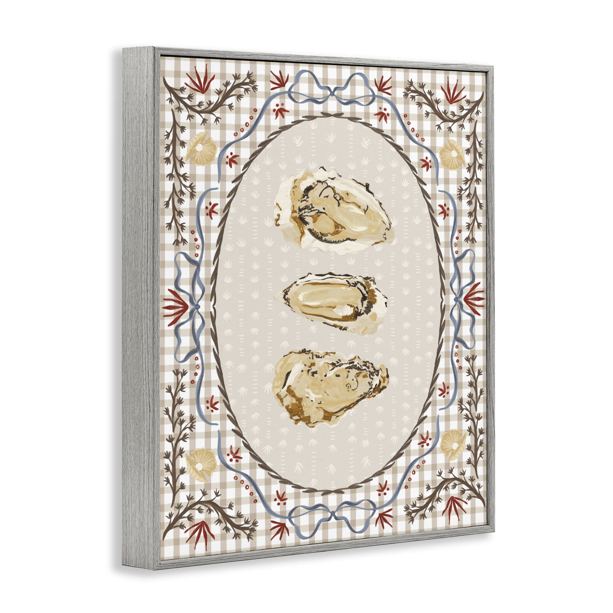 Stupell Industries Vintage Oyster Trio Gray Framed Giclee Art, design by Vero Illustrates