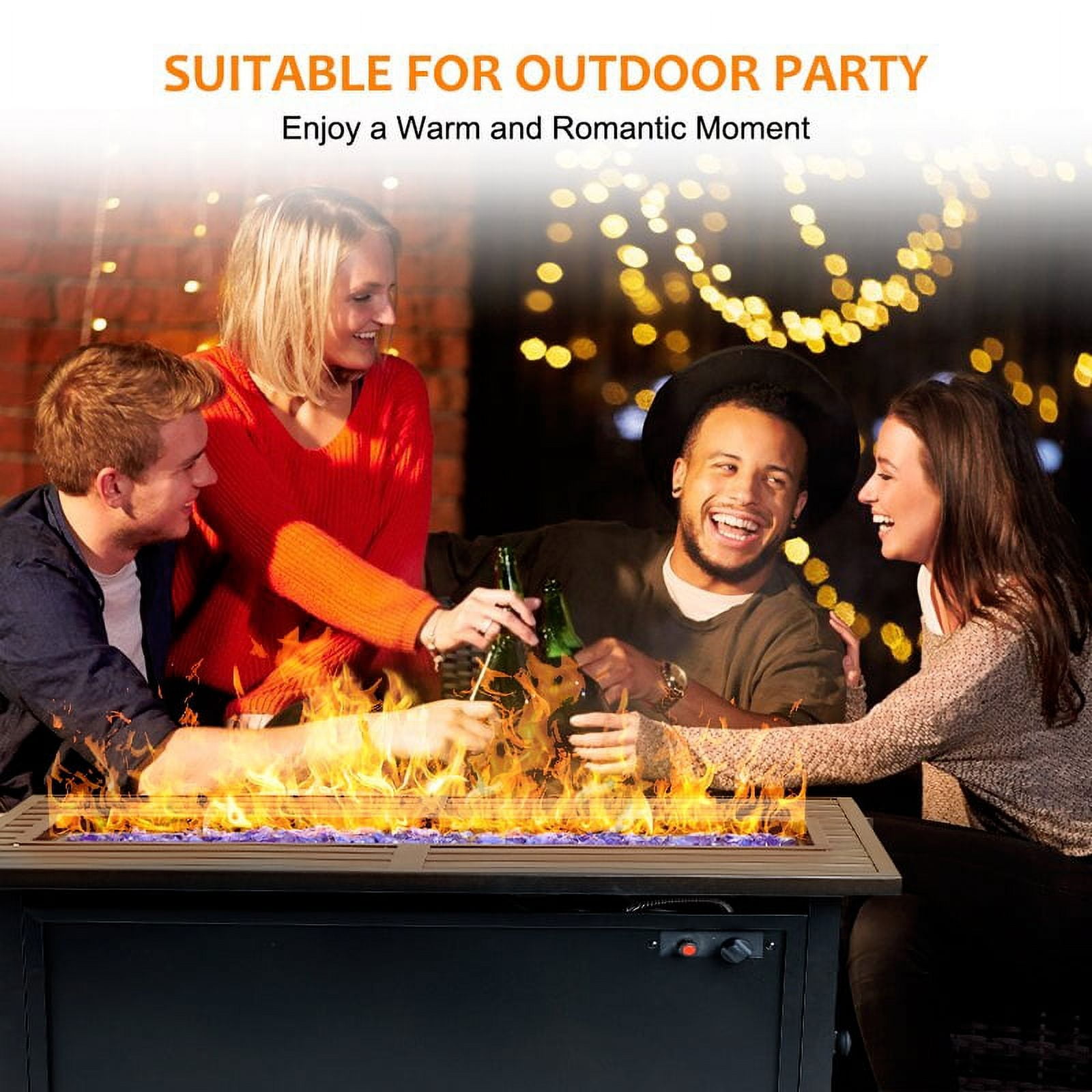SUMMIT LIVING 45" Rectangular Steel Propane Fire Pit Table 50000BTU Gas Fire Pit with Blue Fire Glass and Lid, Black