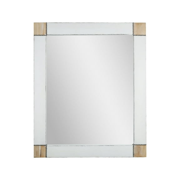 Rustic Whitewashed Wood Framed Wall Mirror With Inlaid Rope