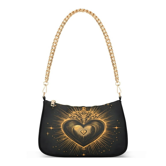 Ryvnso Shiny Heart Love Womens Chain Shoulder Bag Tote Handbags Clutch Hobo Purse with Zipper for Travel