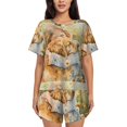 thumbnail image 1 of Fotbe Girl Hugging Dog Flowers Conjunto de Pijama Estampado para Mujer, 2 Piezas, Ropa de Dormir con Camiseta de Manga Corta y Shorts Suaves-Small, 1 of 6
