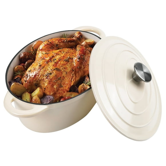 Hawsaiy 4.5 QT Enameled Cast Iron Oval Dutch Oven with Lid, Nonstick Cookware for Baking, Braising, Roasting, and Cooking, Cream
