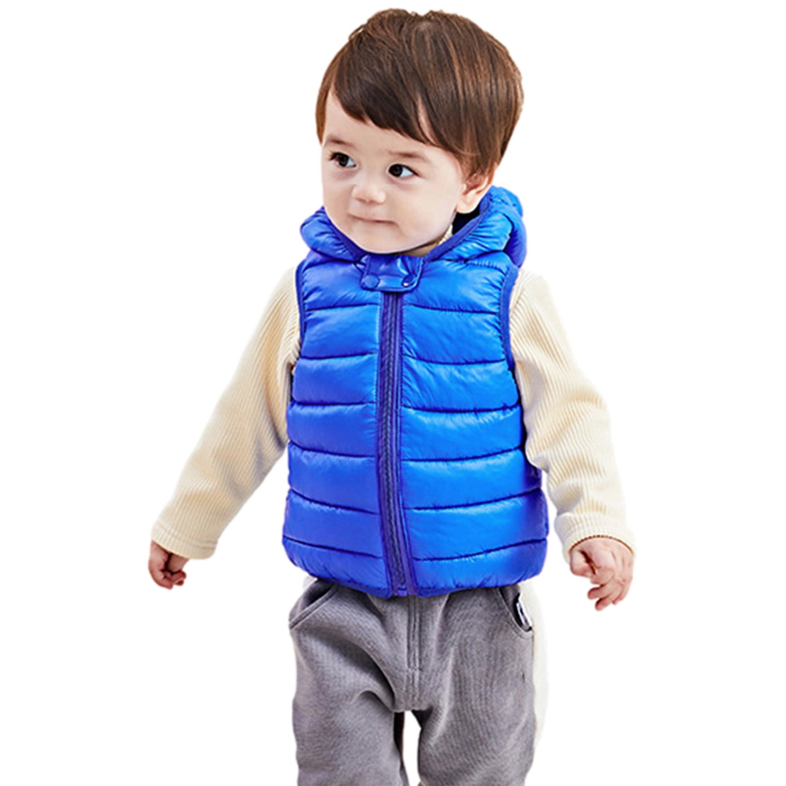zanvin Boys Girls Winter Hooded Puffer Vest Kids Lightweight Sleeveless Jacket Blue 1 Year