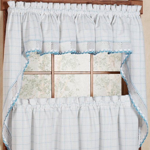 Sweet Home Collection Kitchen Window Tier, Swag, Or Valance Curtain Treatment In Stylish And Unique Patterns And Designs For All Home D Cor, Adirondack White/Blue