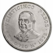 MEXICO CITY MINT 1972 Mexican Silver 25 Pesos Juarez AU/BU