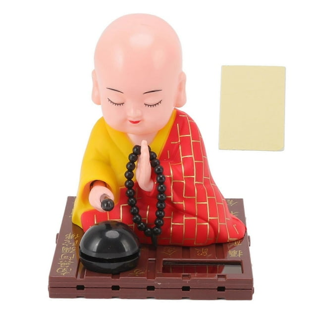 Little Solar Buddhist Monk, Solar Powered Light Decoration, Automatic Nodding and Knocking Sensor, for Office, Home, Car, Gift, Red