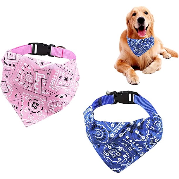 Collar para perros, pañuelo triangular ajustable para mascotas, collar con estampado floral, accesorios de disfraz para perros pequeños y medianos (rosa + azul)