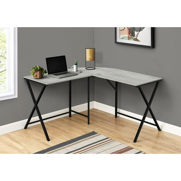 Monarch Specialties Bureau, Bureau À Domicile, Coin, 55"l, Forme De L, Travail, Ordinateur Portable, Métal, Stratifié, Gris, Noir, Contemporain, Moderne