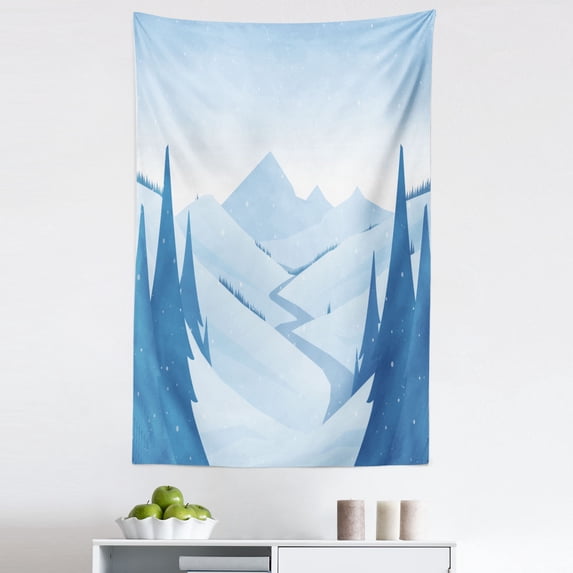 Snowy Mountains Tapestry, Icy Landscape with the Hills Road to the Unknown Alpines Illustration Print, Fabric Wall Hanging Decor for Bedroom Living Room Dorm, 5 Sizes, Blue, by Ambesonne