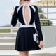 thumbnail image 4 of Gibobby Traje de baño sexy de una pieza Falda sin espalda de manga larga con cuello redondo a la moda para mujer con cordones para mostrar un traje de ba(Negro,Talla única), 4 of 5