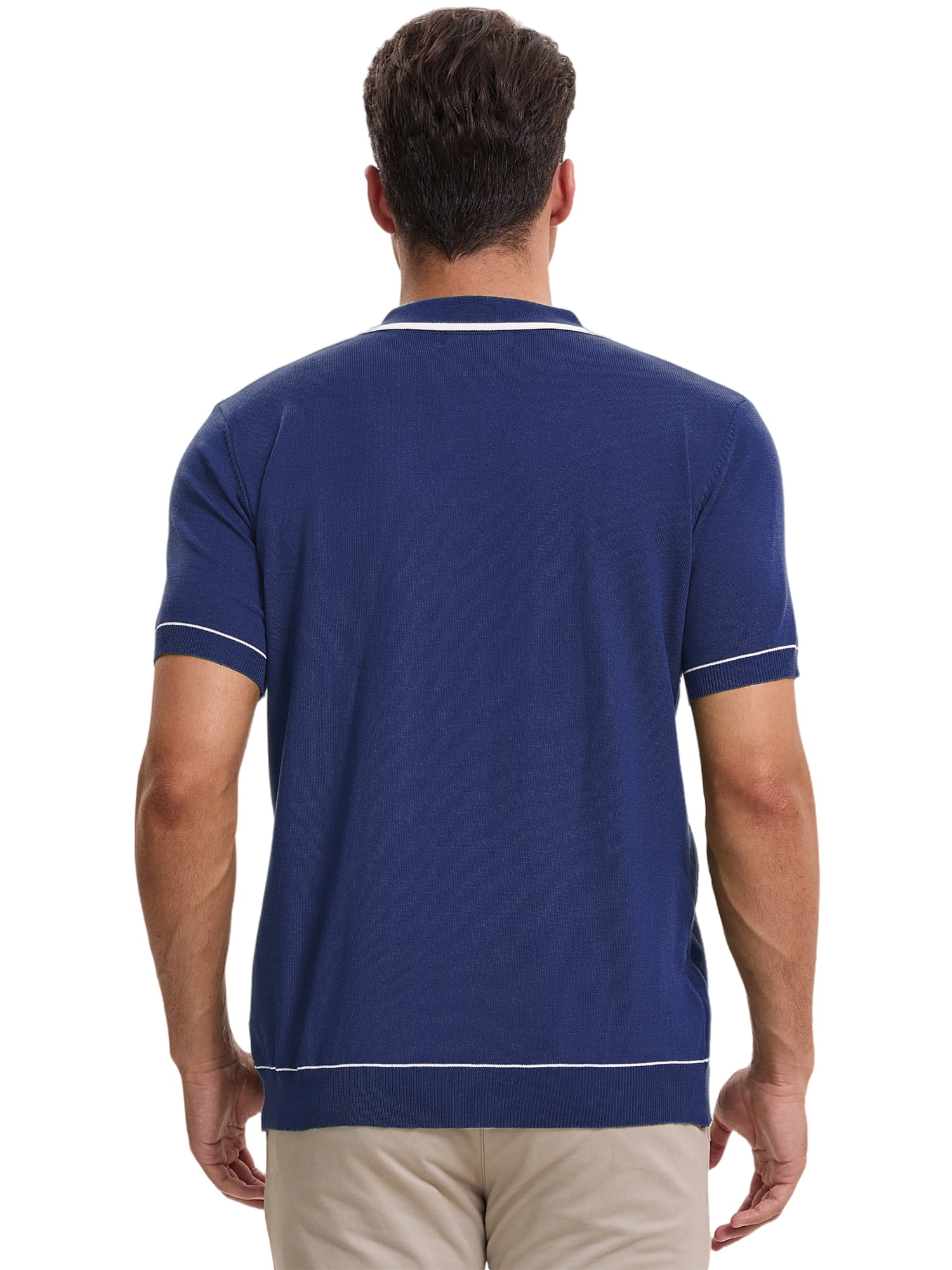 DARING DIVA Men's Knit Button Down Casual Vintage Short Sleeve Polo Shirt XL Dark Blue