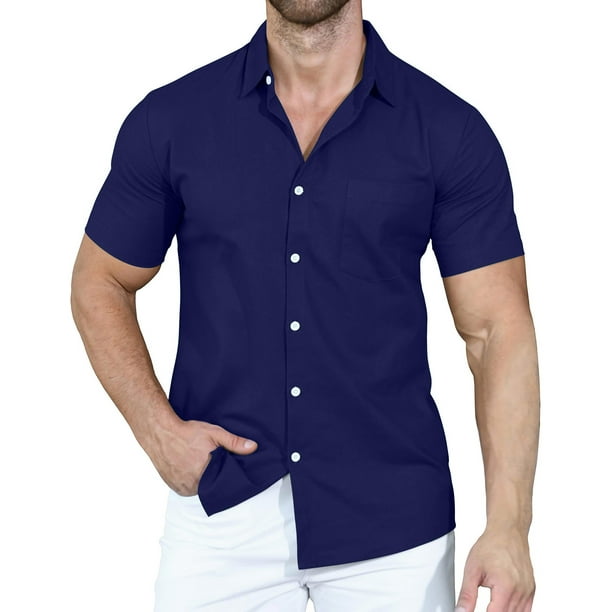 Men's Short Sleeve Wrinkle Free Shirt Button Down Casual Summer Dress ...
