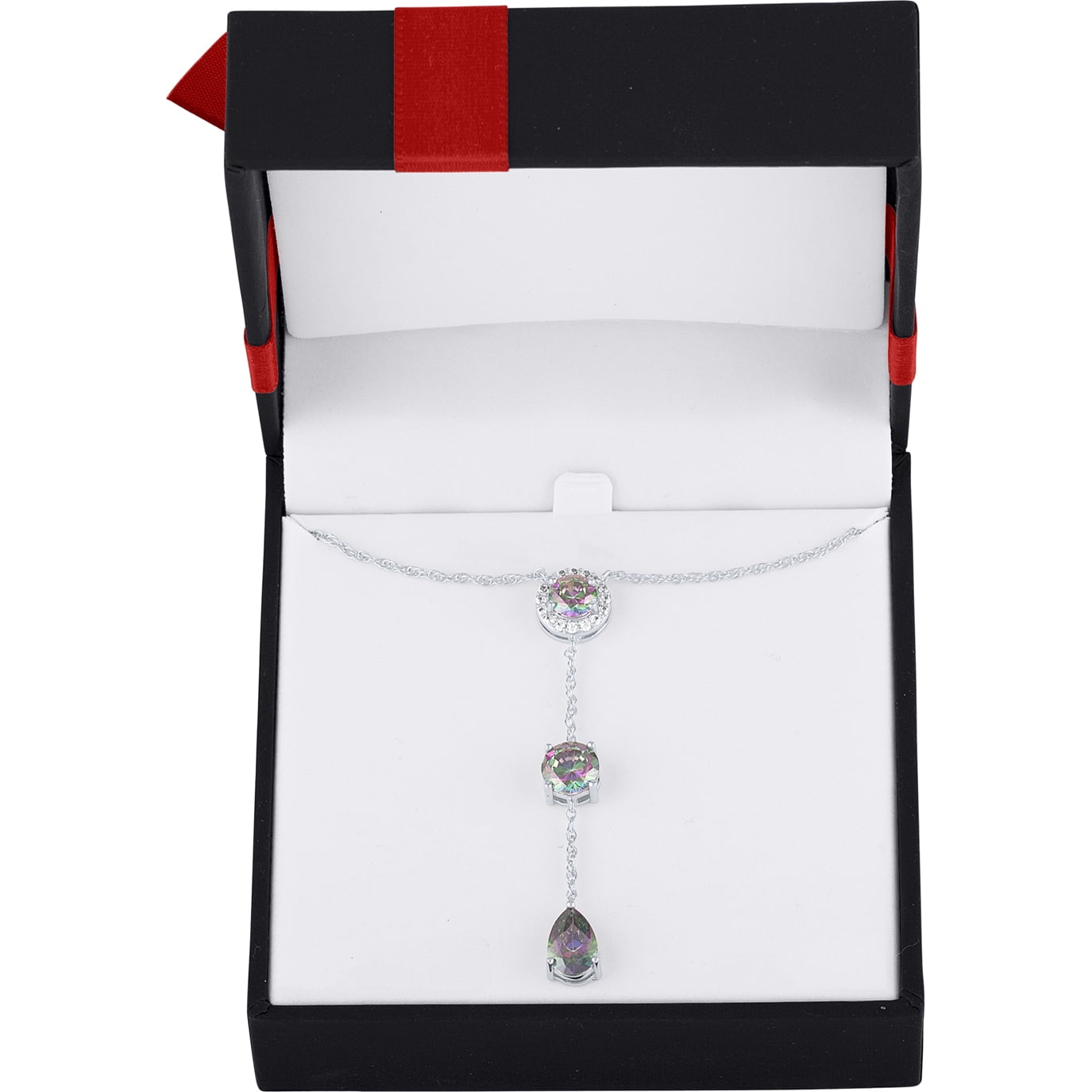 Believe by Brilliance Sterling Silver Plated Simulated Mystic Topaz and CZ Drop Pendant