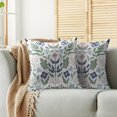 thumbnail image 2 of Blue Green Floral Pillow Covers 18x18 Set of 2 Spring Summer Navy Pink Flower Sage Leaves Block Print Decorative Throw Pillow Cases Outdoor Farmhouse Decoration for Sofa Couch Bed, 2 of 6