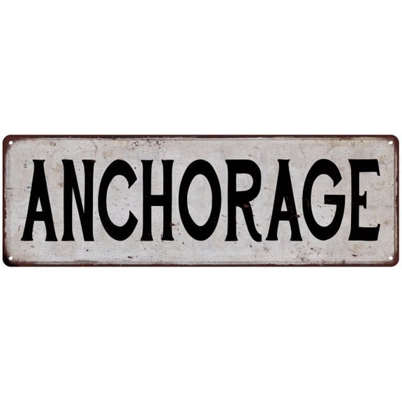 ANCHORAGE Vintage Look Rustic Metal City State Sign 6 x 18 Matte Finish Metal 106180041218