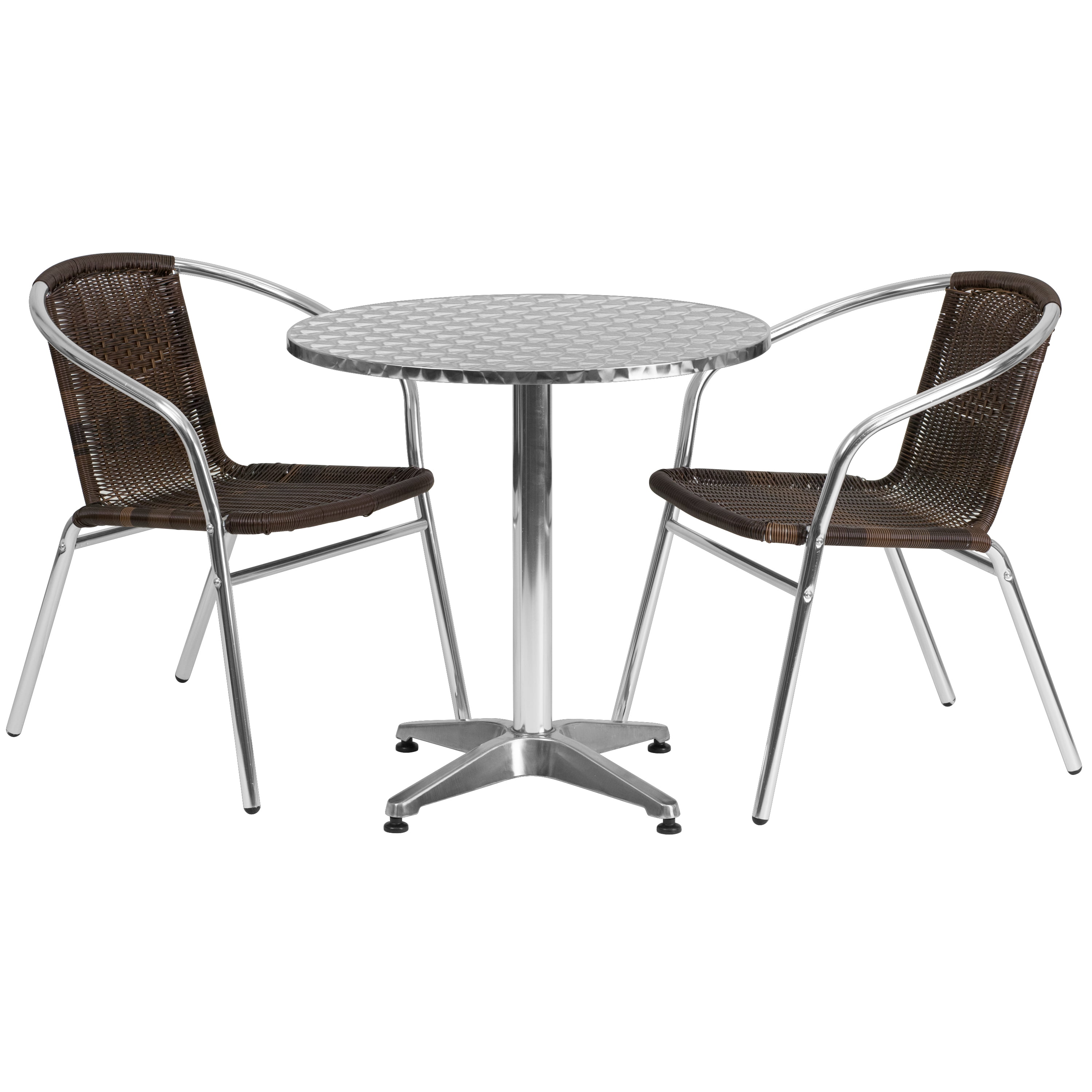 Flash Furniture 27.5'' Round Aluminum Indoor-Outdoor Table Set with 2 Dark Brown Rattan Chairs - image 2 of 5