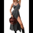 thumbnail image 3 of Vestido de Verano para Mujer, , con Escote en V, Estampado Floral, Estilo Tropical, con Abertura Lateral para Playa Negro S, 3 of 10