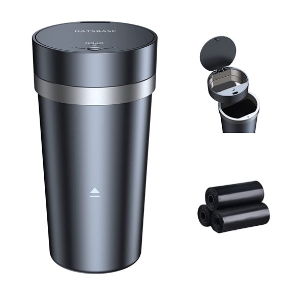 2 in 1 Car Cup Holder Trash Can, Can with Lid & Car Ashtray, Waterproof Mini Car Garbage Can with Bags, for Car Door Home Office Bedrooms - Black