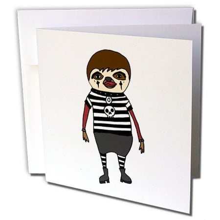 3dRose, Funny Cool Goth Sloth with Skull Necklace and Clunky Boots, 1 Greeting Card with envelope