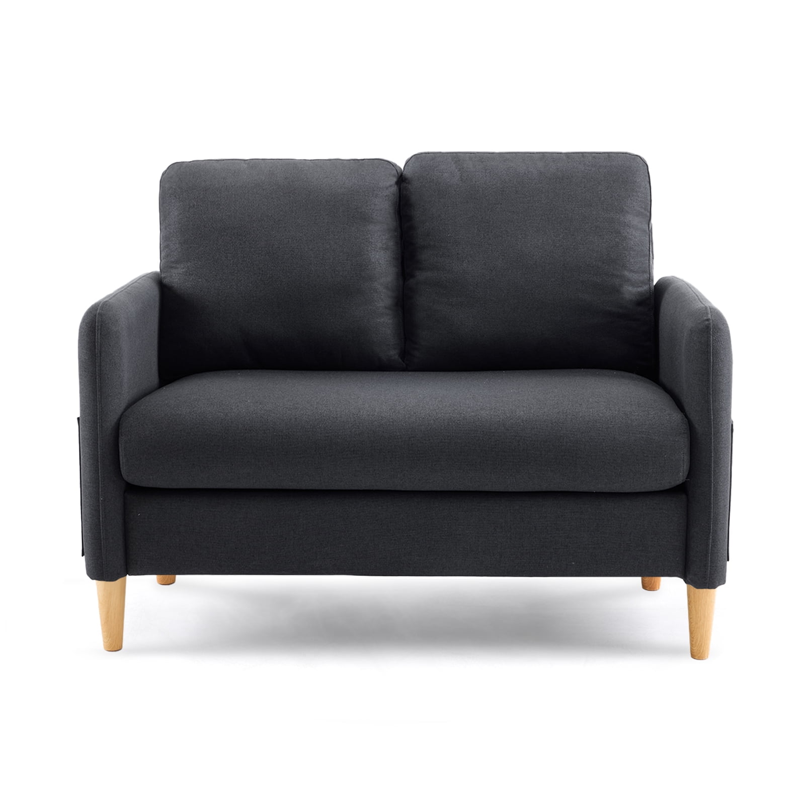 Ktaxon Loveseat Sofa with Side Bags 47" 2-Seat Small Couch with Wood Legs for Living Room Bed Room Black