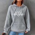thumbnail image 2 of Pxxlle Womens Waffle Knit Hoodie Trendy Heart Graphic Hoodies Casual Loose Long Sleeve Hooded Sweatshirts Fall Drawstring Sweatshirt with Pockets Gray S, 2 of 5