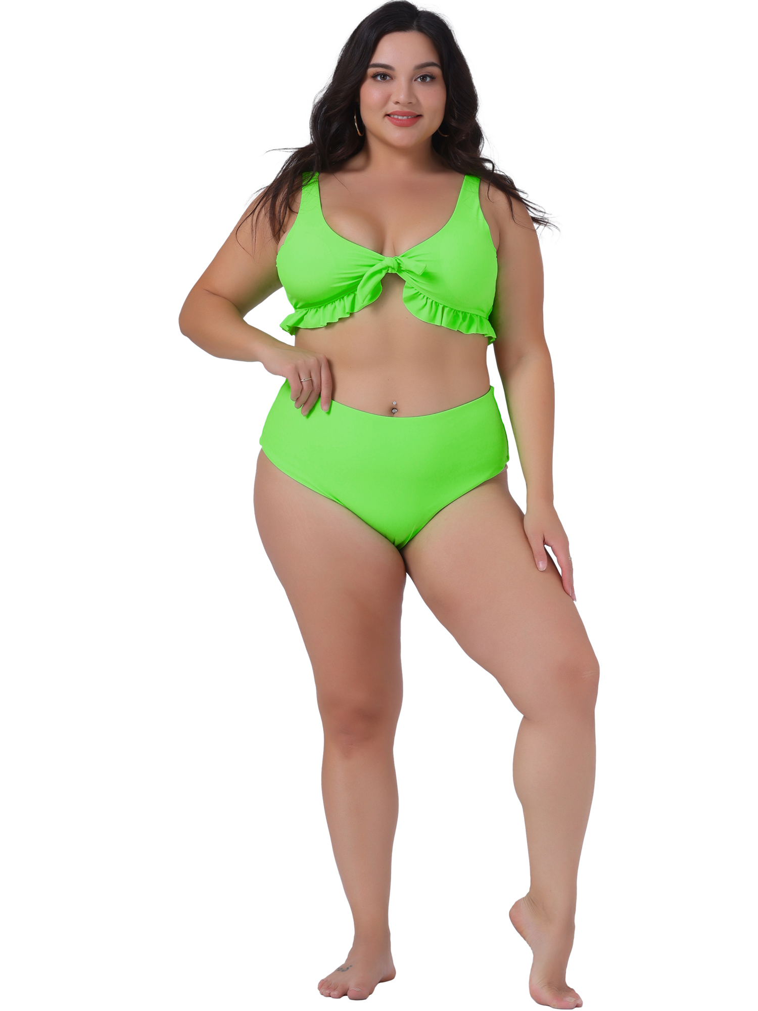 DARING DIVA Plus Size Ruffle Tummy Control Bathing Suits Swimwear Set 2X Green