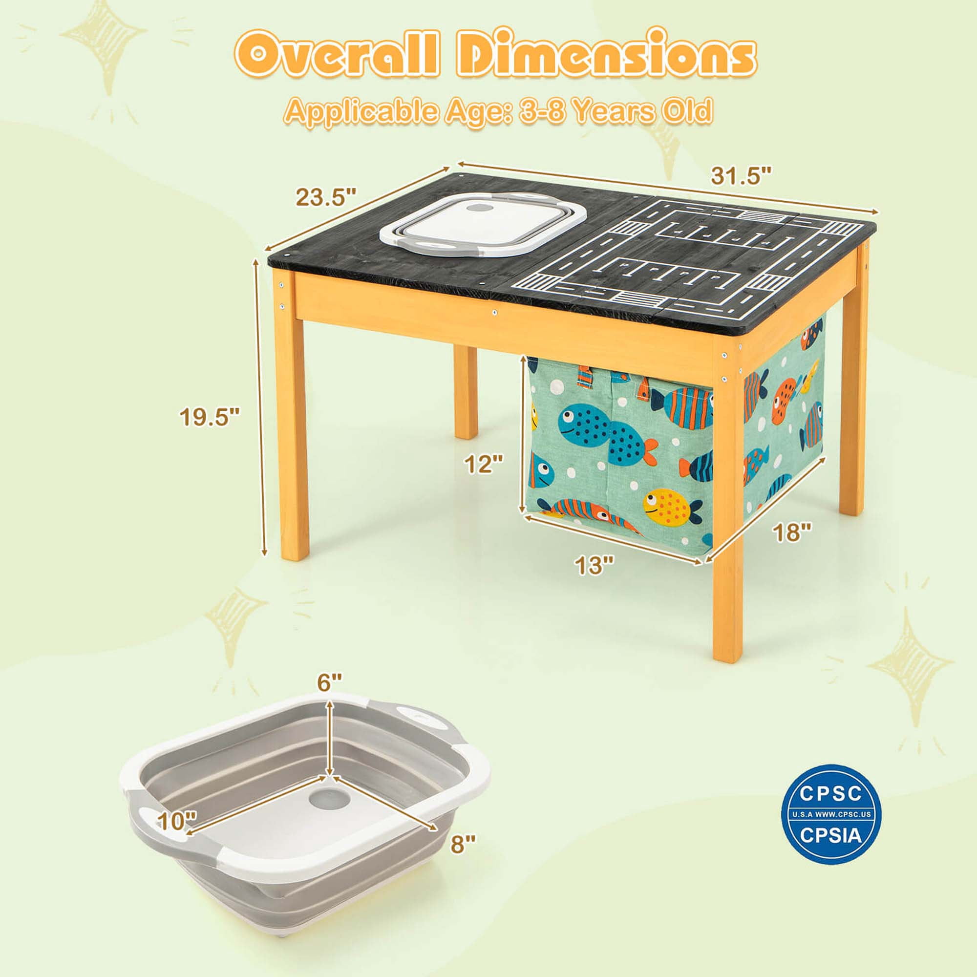 Costway 3-in-1 Kids Activity Table with Foldable Water Bin Large Capacity Storage Bag