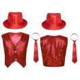 thumbnail image 5 of iiniim Kids Girls Hip-Hop Street Dance Sequined Vest Waistcoat Stage Performance Glittery Jacket Red 120, 5 of 6