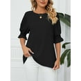 thumbnail image 4 of Deago Women's Summer Casual Chiffon Blouse Tops 3/4 Ruffled Sleeve Crew Neck Loose Fit Blouses Shirt (Black, M), 4 of 9