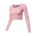 thumbnail image 2 of A2Y Women's Basic Solid Stretchable Scoop Neck Long Sleeve Crop Top Dusty Pink L, 2 of 3