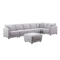 thumbnail image 4 of Penelope Light Gray Linen Fabric Reversible 7PC Modular Sectional Sofa with Ottoman and Pillows, 4 of 7