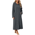 thumbnail image 5 of Women's Hooded Fleece Bathrobe Long Sleeve Cable Knit Textured Robe with Pockets Cozy Homewear for Fall Winter, 5 of 7