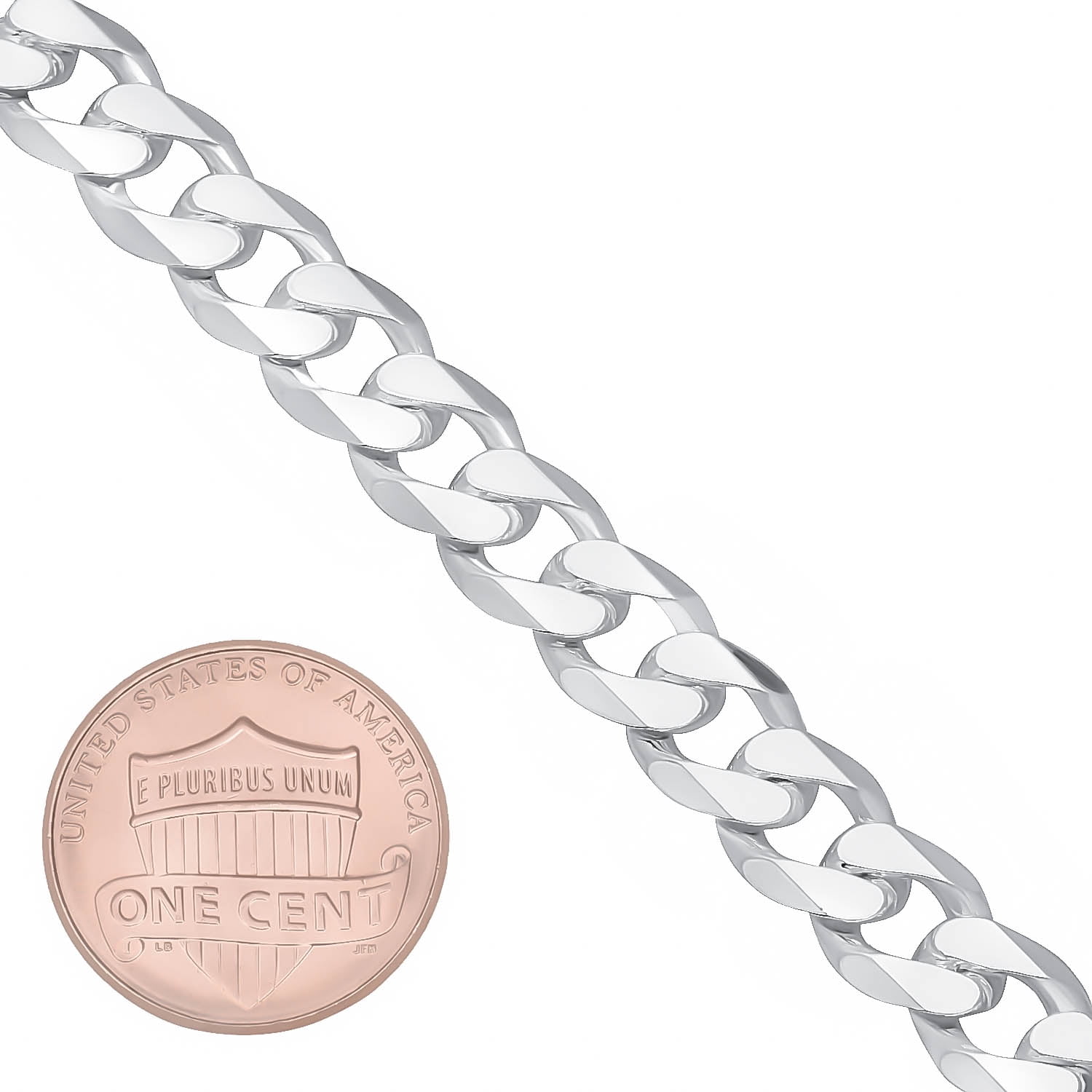 Men's 8.5mm Solid .925 Sterling Silver Flat Cuban Link Curb Chain Necklace, 24 inches
