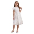 thumbnail image 3 of JanJean Robe de Demoiselle d'Honneur à Manches Courtes pour Filles avec Ceinture Broderie Florale Robe Blanche Blanche 14, 3 of 7