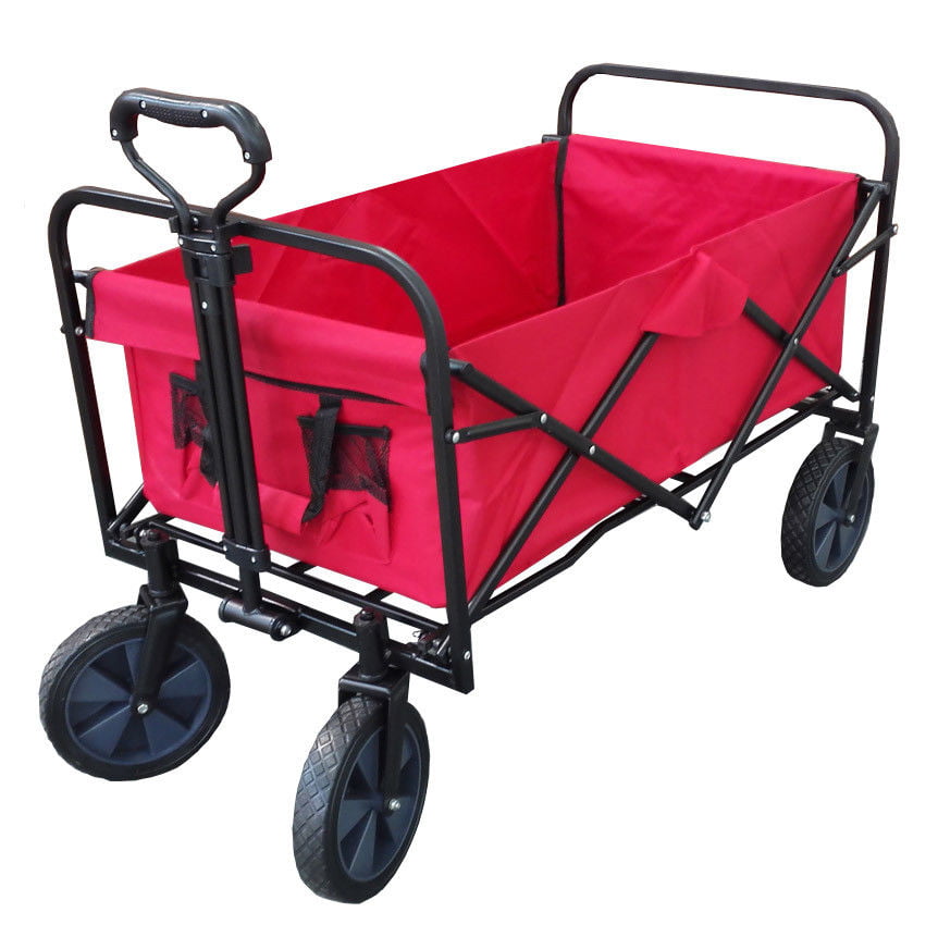XL Foldable Collapsible Garden Trolley Cart Wagon Truck 4 Wheel Pull Along  Wheelbarrow RED