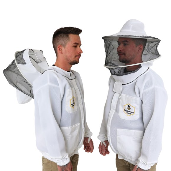 Veste d'Apiculture Ventilée avec Voile Rond, Fermetures Éclair en Laiton YKK, Tissu Léger et Respirant, Équipement de Sécurité Protecteur Confortable (2TG)
