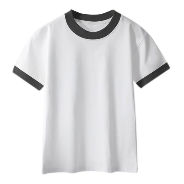Zpanxa T-Shirts pour Adolescente Couleur Unie Col Rond Manches Courtes Été Décontracté Respirant Haut en Coton 8 Ans