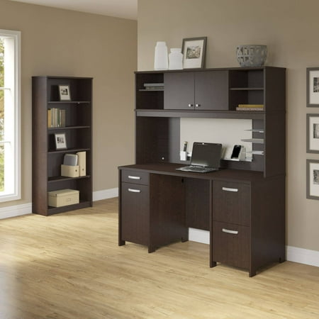 Activate Double Pedestal Computer Desk Hutch And Bookcase In Cherry Activate Double Pedestal Computer Desk Hutch And Bookcase In Cherry