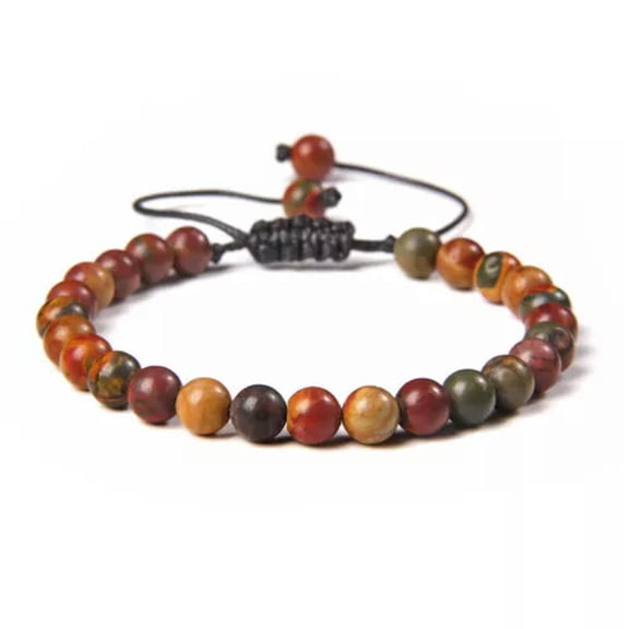 HOOUN 6mm Handmade Natural Gemstone Braided Knot Stone Bead Bracelet Rope Adjustable -09 picasso jasper