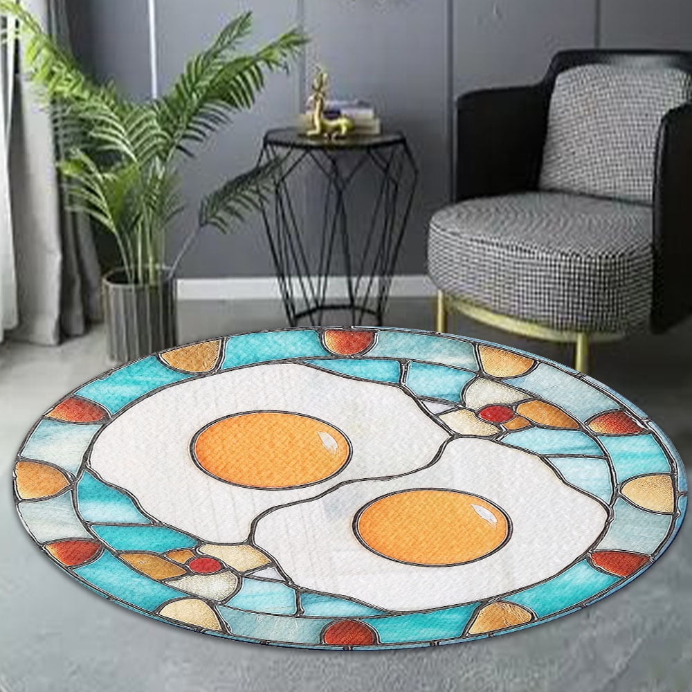 Round Rug, Fried Egg Soft Washable Carpet, Non-Slip Floor Mat for Living Room Bedroom Home Decor 24 Inch