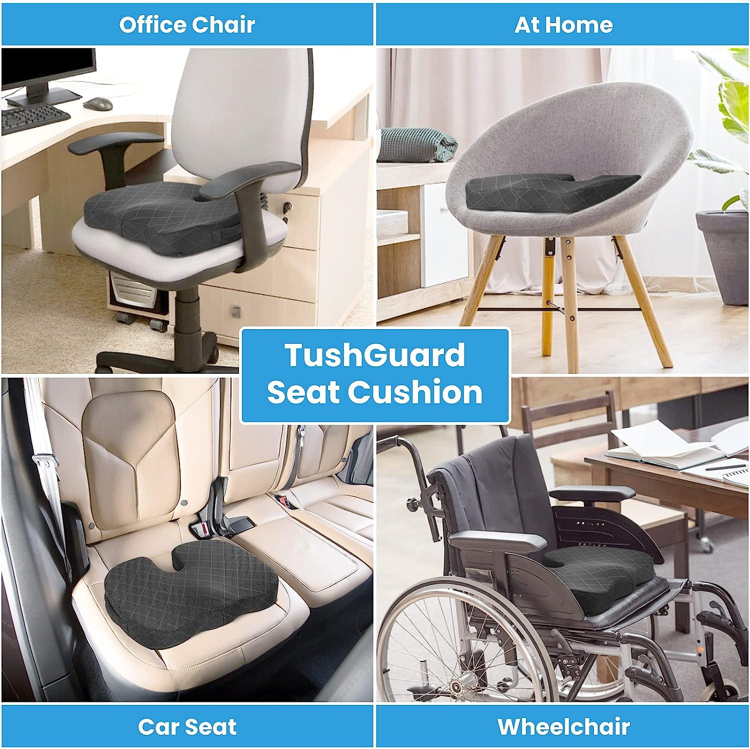  TushGuard Seat Cushion, Office Chair Cushions, Car Seat Cushion,  Non-Slip Relief Chair Pad, Memory Foam Butt Pillow for Computer Desk,  Office Chair, Grey : Automotive