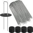 thumbnail image 1 of Paquete de 60 grapas para mantillo de plantas de jardín paisajístico de 15 cm + 60 selladores, estacas de suelo galvanizadas en forma de U de calibre 11 para tela de control de m, 1 of 5