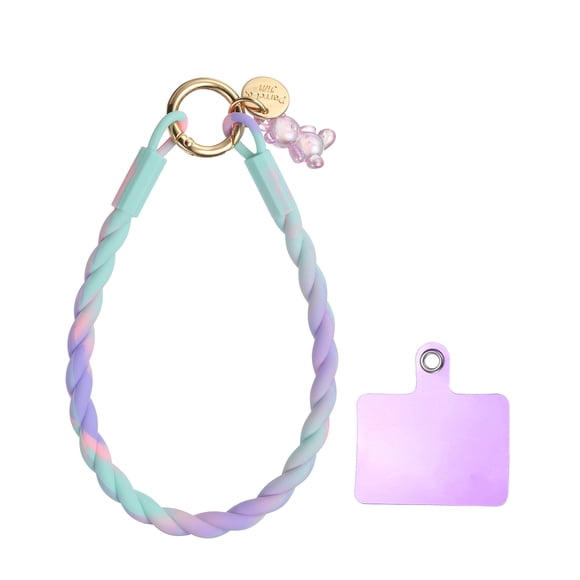 Cinta de Cristal de Silicona, 33cm(13") Correa de Muñeca para Teléfono con Broche y Oso para Tarjeta de Identificación de Mujeres (Azul Púrpura)