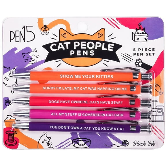 MilkToast Funny Cat-Themed Pens, Black Ballpoint Pens with Clever Sayings for Cat Owners and Pet Lovers