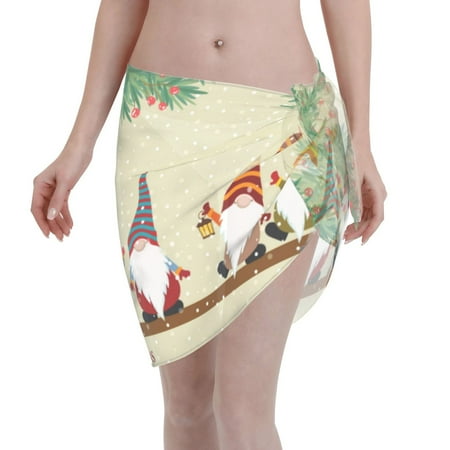 Ocsxa Christmas Card With Gnomes Print Sarong Coverups For Women Bathing Suit Wrap Swimsuit Skirt Beach Bikini Cover Up Swimwear