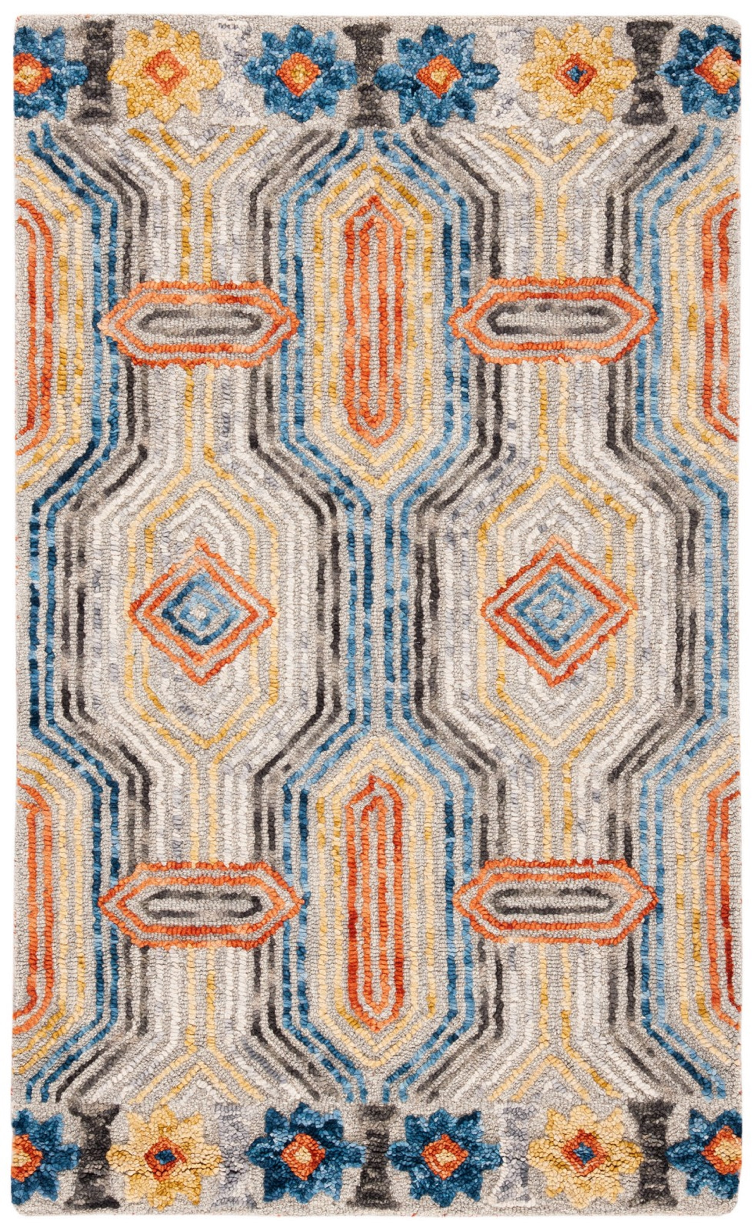 SAFAVIEH Trace Constantina Geometric Striped Wool Area Rug, Grey/Blue, 3' x 5'