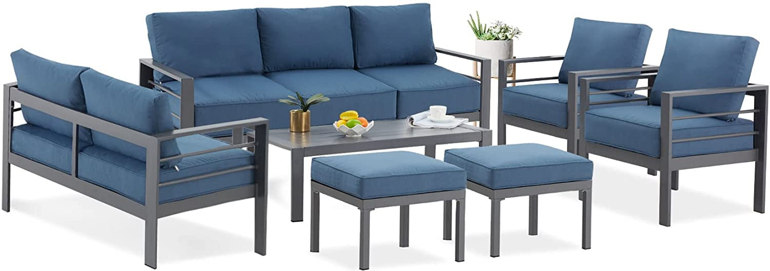 AECOJOY Aluminum Outdoor Furniture Set 7 Pieces Sectional Sofa Conversation Set, Blue - Walmart.com