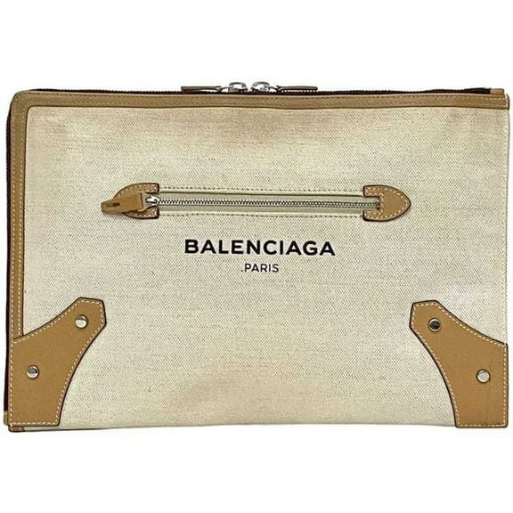 Pre-Owned Balenciaga clutch bag ec-22272 beige natural 419994 handbag canvas leather... (Good)