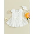 thumbnail image 2 of vera natura Infant Baby Girl Summer Jumpsuit Sleeveless Tulle Patchwork Lace Floral Romper with Headband, 2 of 9