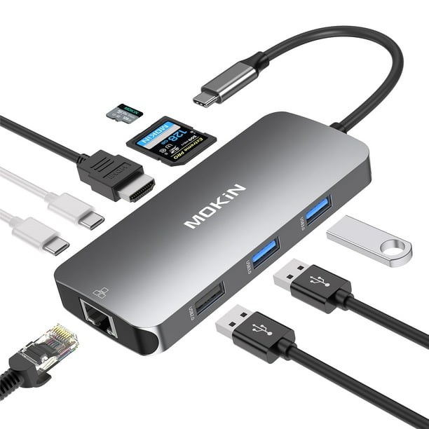 Adaptador USB C MoKin 9 en 1 con 3 puertos USB HDMI RJ45 100W PD